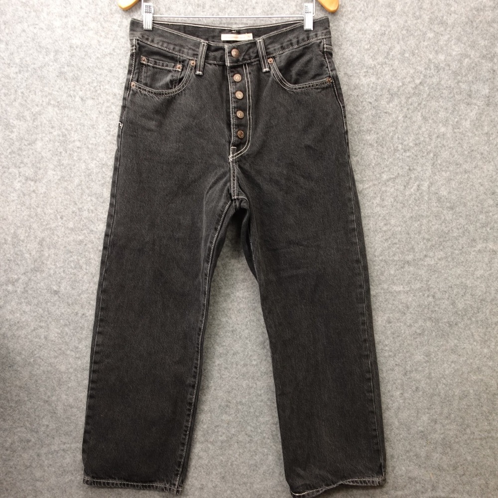 Levis Ribcage Straight Ankle Jeans Womens 30 Black Button Fly High Rise 31x28